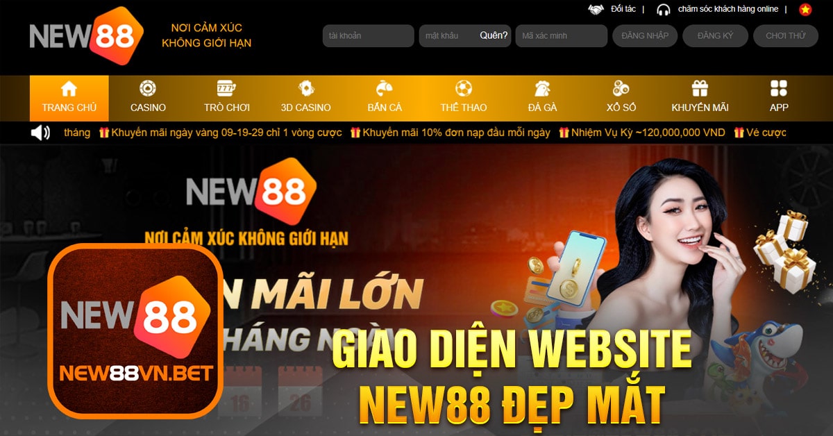 Giao diện website New88 đẹp mắt